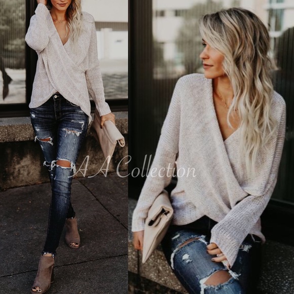 Sweaters - Oatmeal Criss Cross Wrap Sweater Sexy